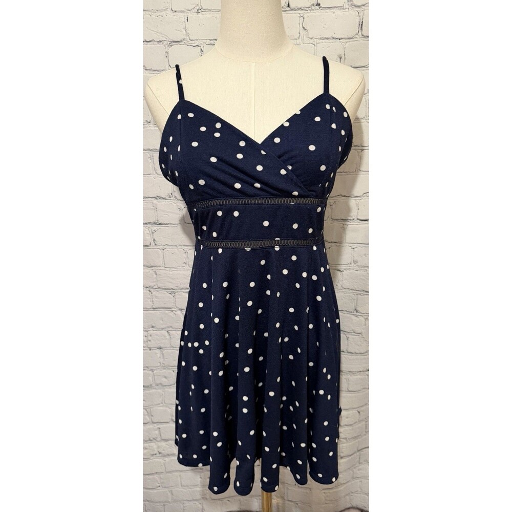 Jun & Ivy Navy Blue & White Polka Dot Sleeveless Mini Dress Size Large